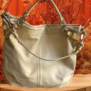 Vintage Coach Leather 1941 Cream Snakeskin Shoulder Bag Satchel Purse Handbag